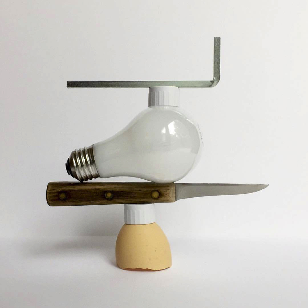 2017 06 03 - 154 of 365 . eggshell, bottle cap, paring knife, light bulb, bottle cap, square wrench