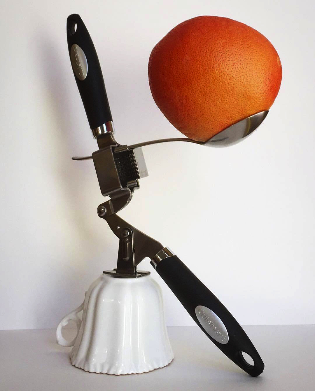 2017 07 28 - 209 of 365 . teacup, garlic press, spoon, grapefruit