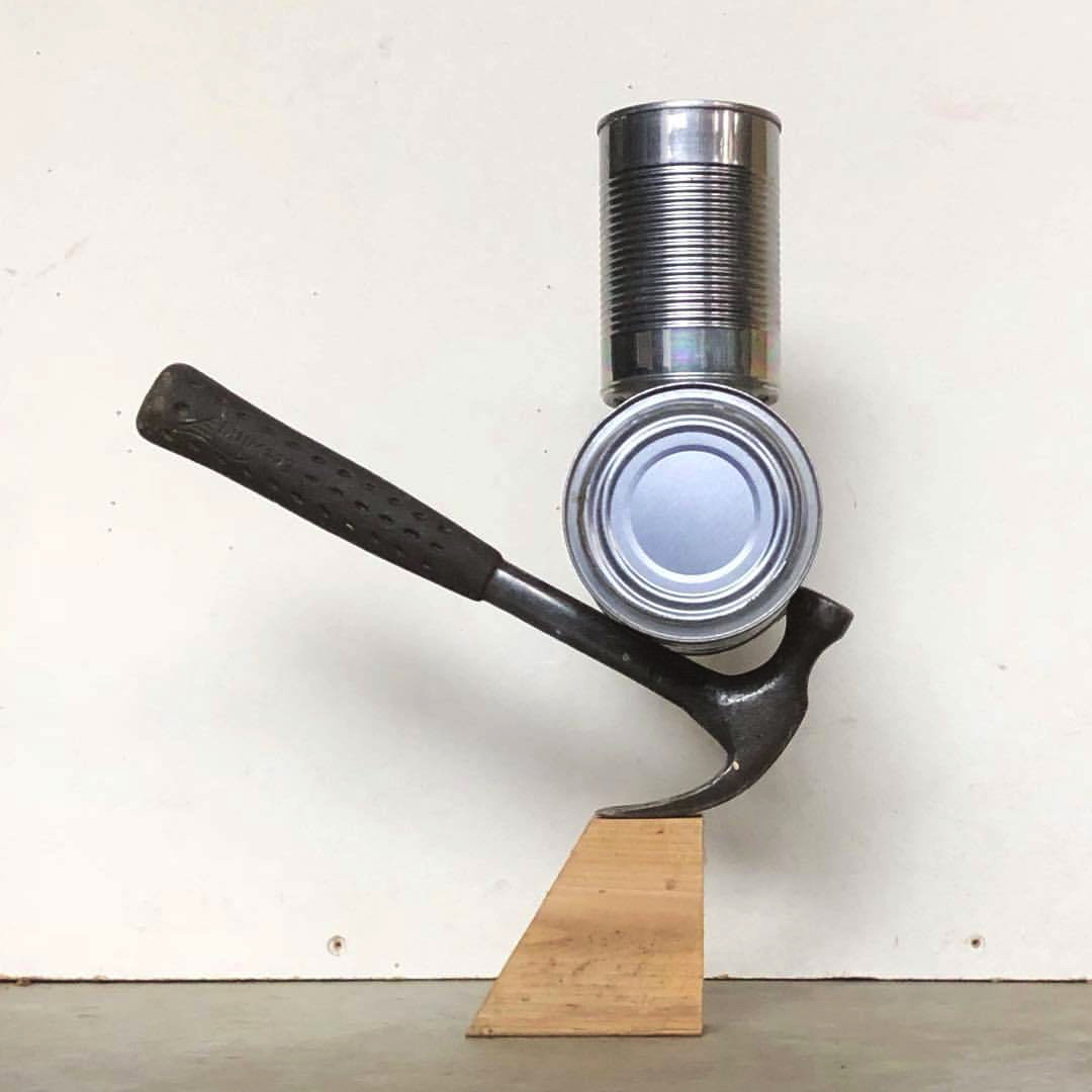 2017 11 02 - 306 of 365 . wood block, hammer, tin can, tin can